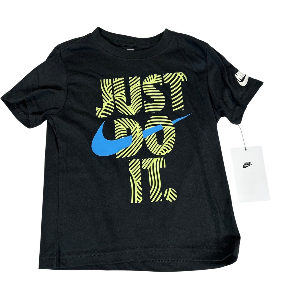 Nike Boys Just Do It Graphic T-Shirt Black Short Sleeve Size 4 86N760-023 NWT